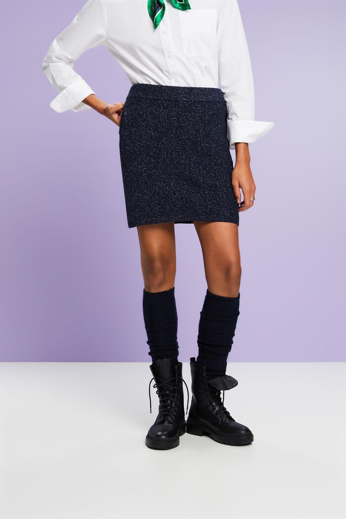 Lamé Knit Mini Skirt, NAVY, detail image number 0