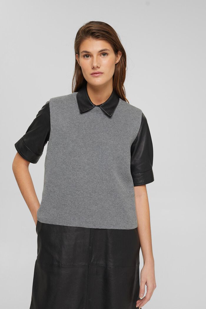 Rib knit sleeveless jumper in fabric blend containing cashmere, MEDIUM GREY, detail image number 0