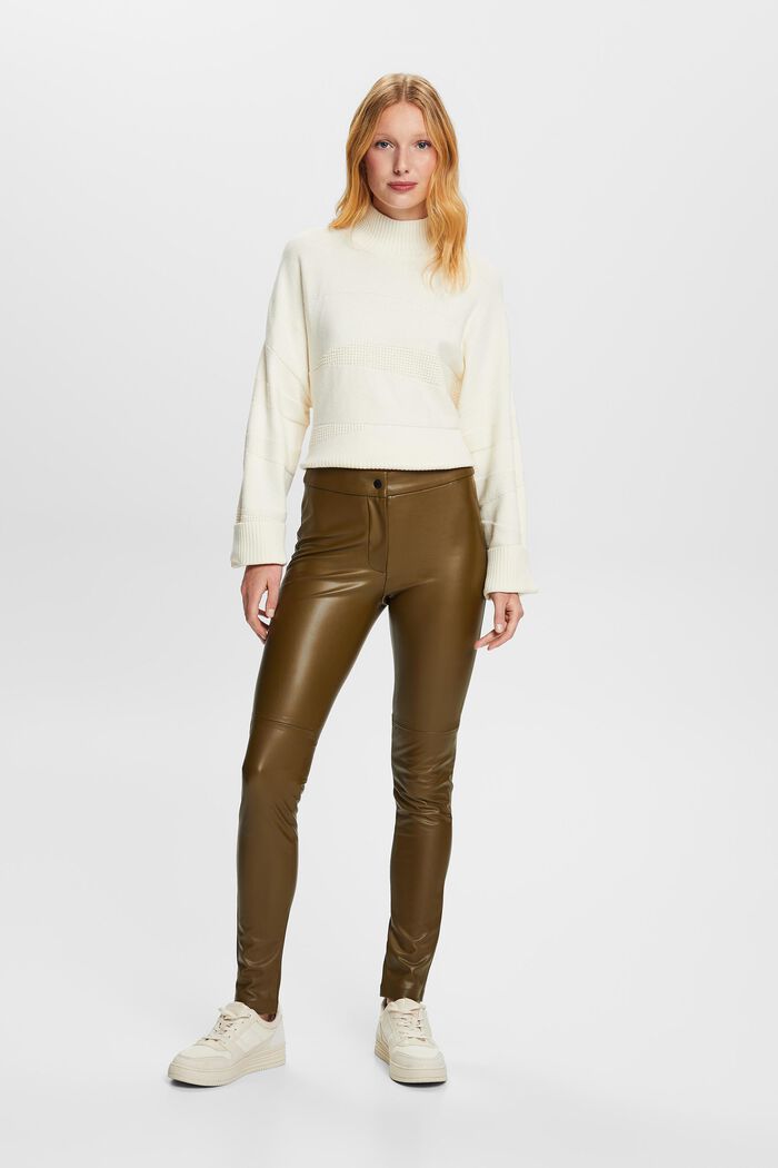 Faux leather trousers, DARK KHAKI, detail image number 4