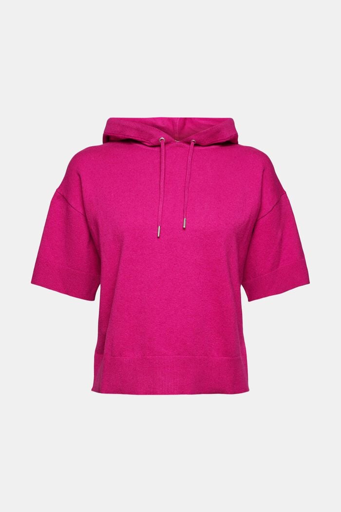 Linen blend: short sleeve knitted hoodie, PINK FUCHSIA, detail image number 6