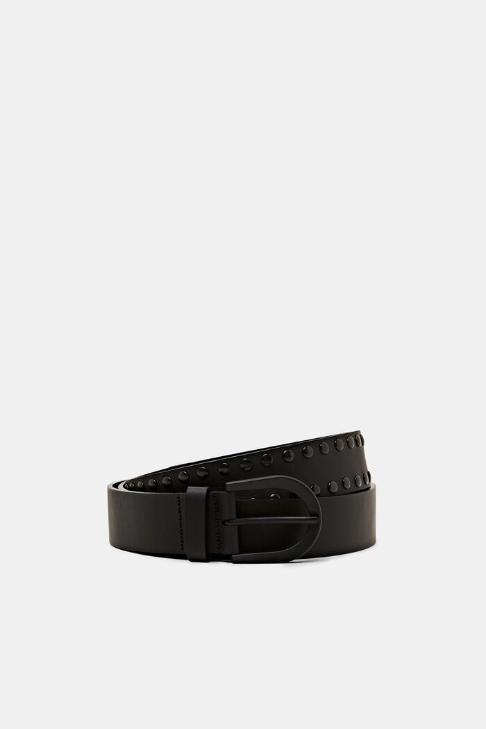 Studded Leather Belt, BLACK, detail image number 0