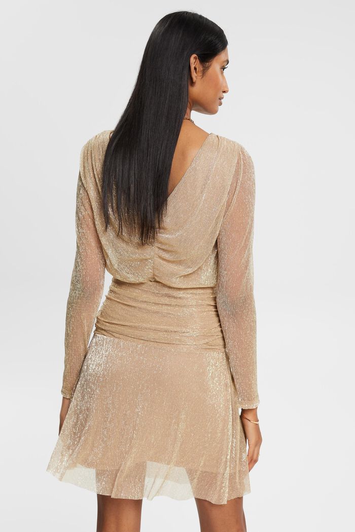Glittering mesh dress with draped waist, DUSTY NUDE, detail image number 3