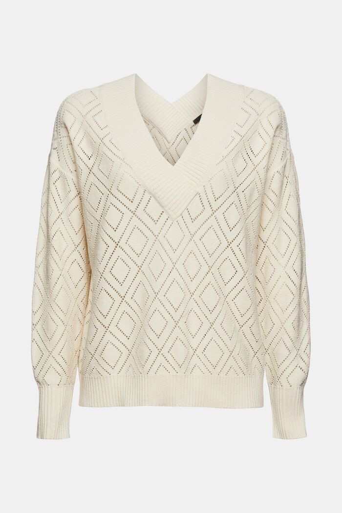 With linen: Jumper with an openwork pattern, OFF WHITE, overview
