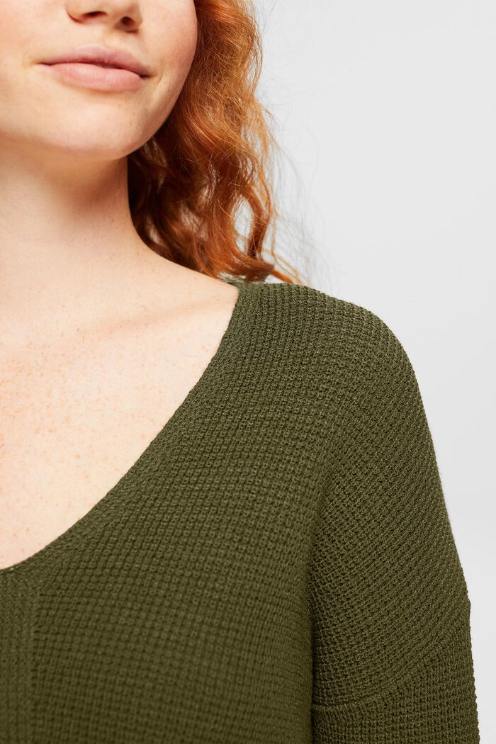 Loose knit V-neck jumper, KHAKI GREEN, detail image number 0