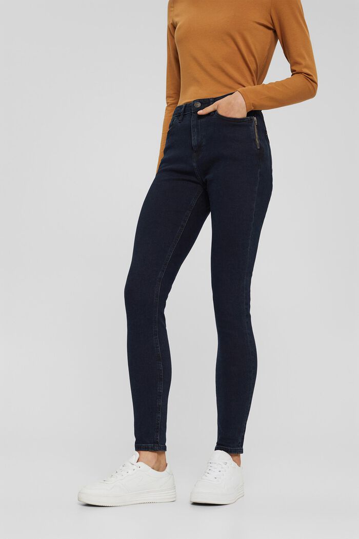 High-waisted jeans made of organic cotton, BLUE BLACK, detail image number 0