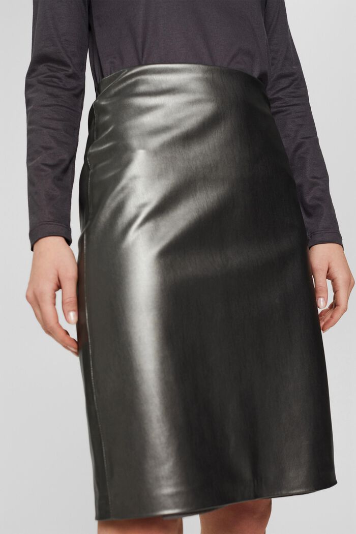 Vegan: faux leather pencil skirt, GUNMETAL, detail image number 2