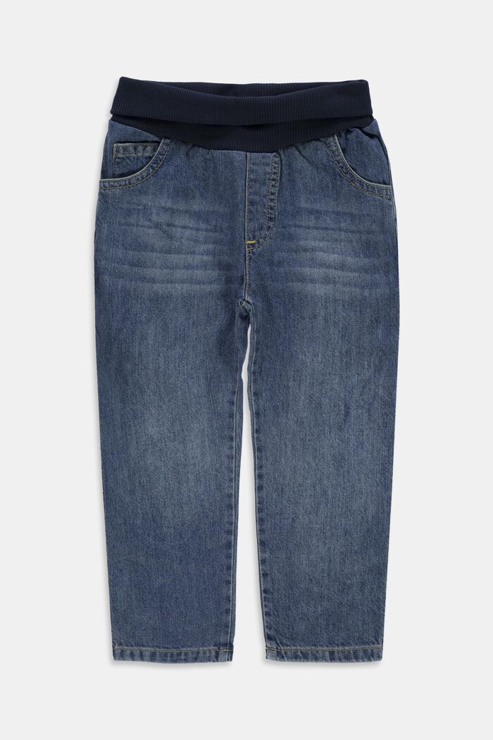 ESPRIT - Jeans with a ribbed waistband, 100% organic cotton at our Online  Shop