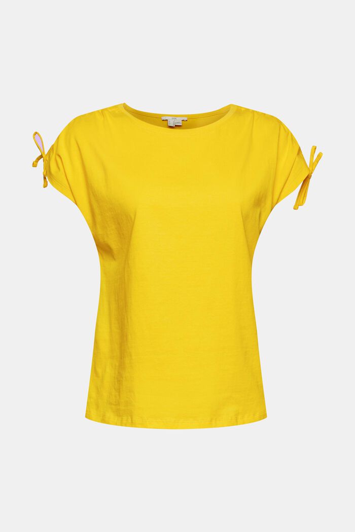 T-shirt with gathered shoulders, SUNFLOWER YELLOW, overview