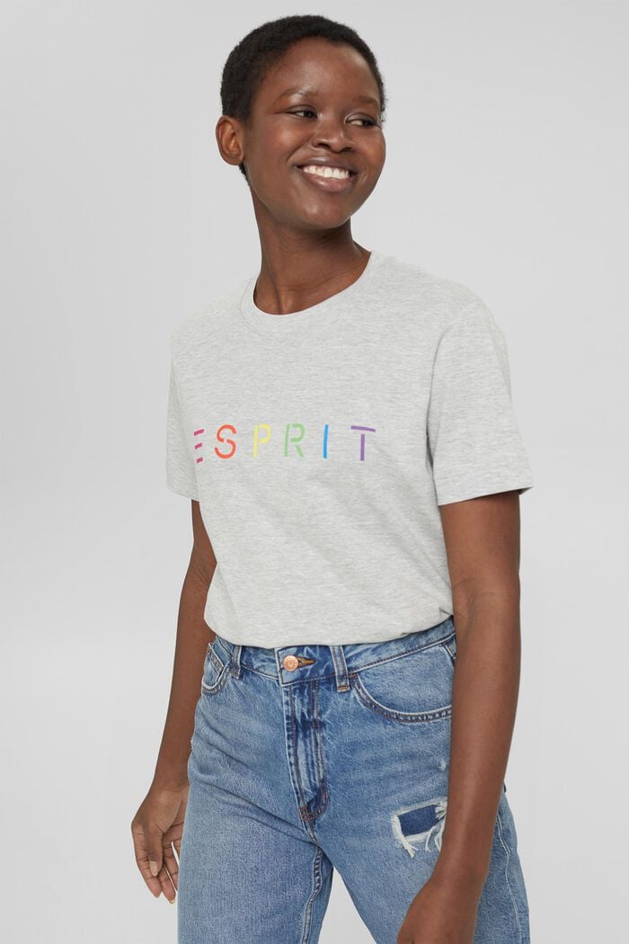 T-shirt with a logo print, organic cotton blend, LIGHT GREY, overview