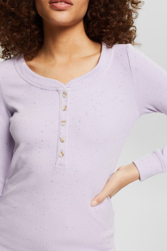 Long sleeve top featuring fantasy yarn, organic cotton blend, LILAC, detail image number 2