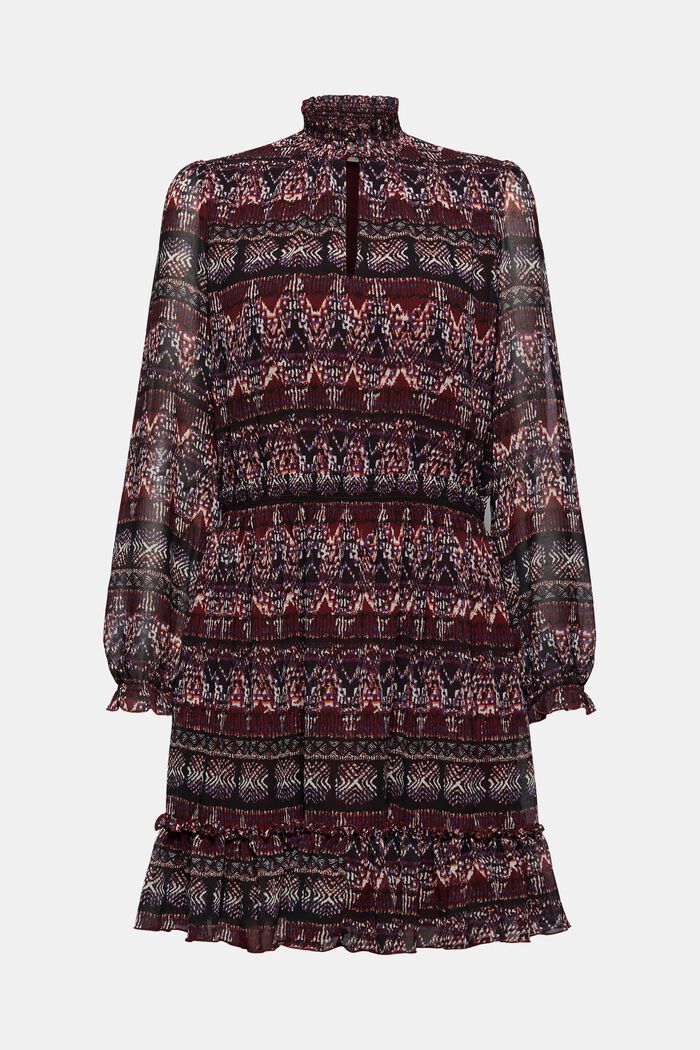 Recycled: chiffon dress with a tribal print, GARNET RED, overview