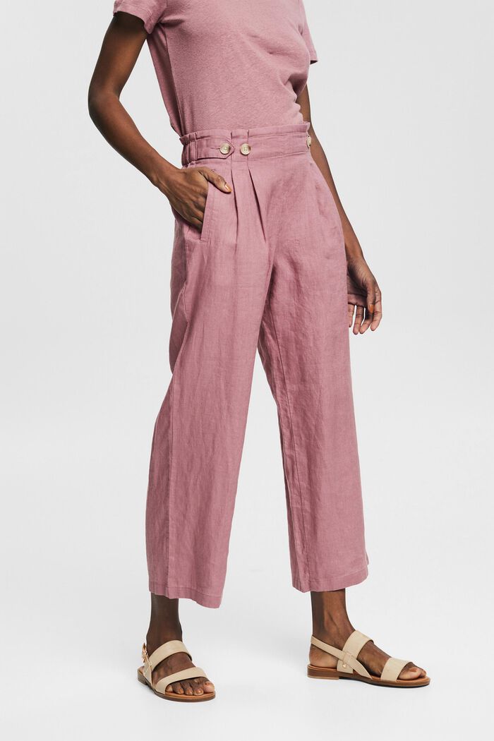 Linen trousers with cropped legs, MAUVE, detail image number 0