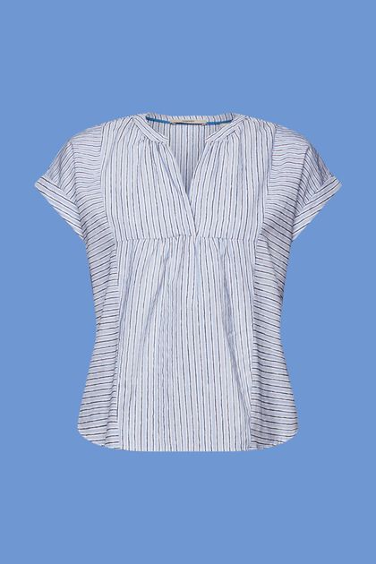 Striped short-sleeve blouse, 100% cotton