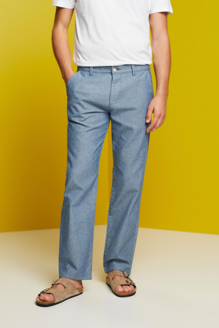 Structured chino trousers, 100% cotton, BLUE, detail image number 0