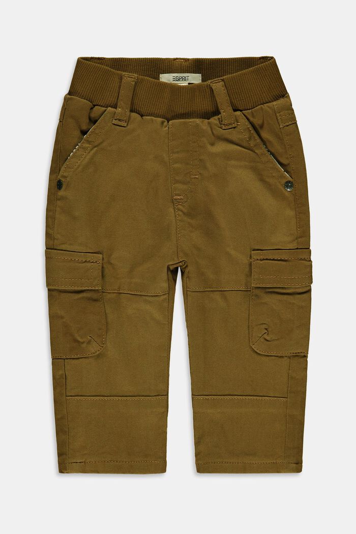 Cotton cargo trousers with an elasticated waistband, RUST BROWN, detail image number 0
