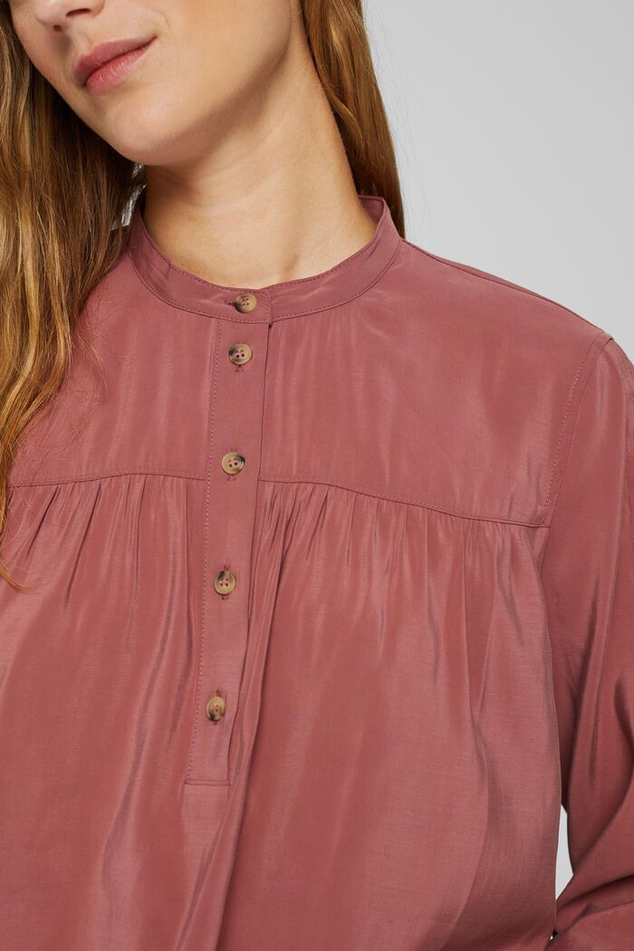 Shiny Henley blouse with LENZING™ ECOVERO™, DARK OLD PINK, detail image number 2
