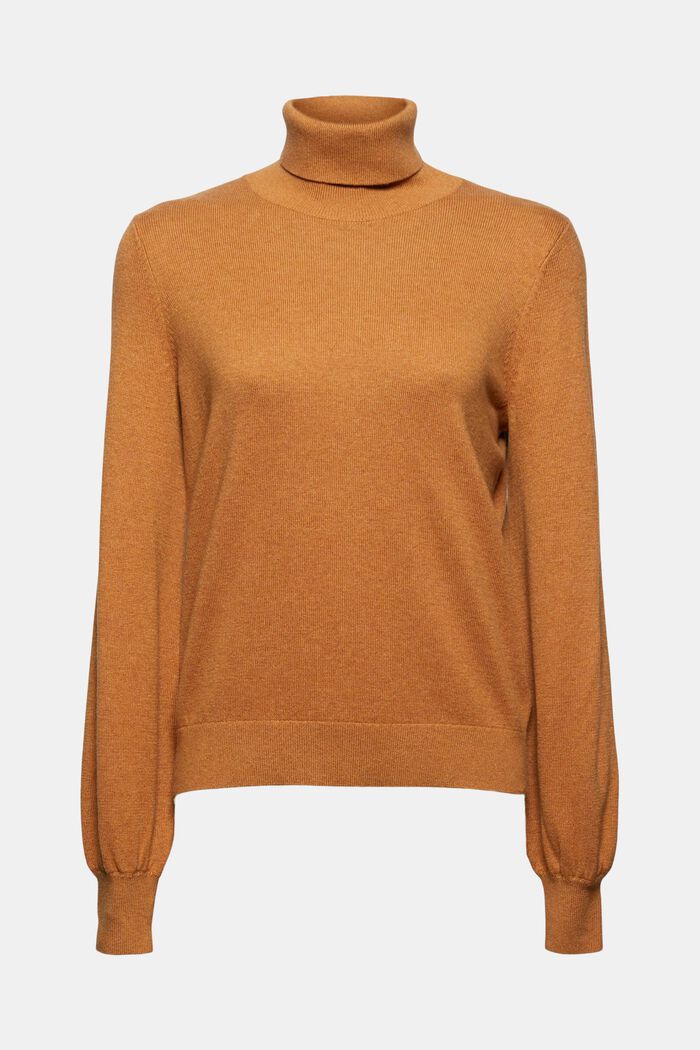 Cashmere blend: polo neck jumper, organic cotton, CARAMEL, detail image number 0