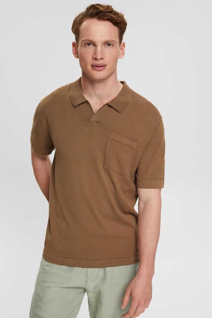Fine knit polo shirt, LENZING™ ECOVERO™, CARAMEL, detail image number 0