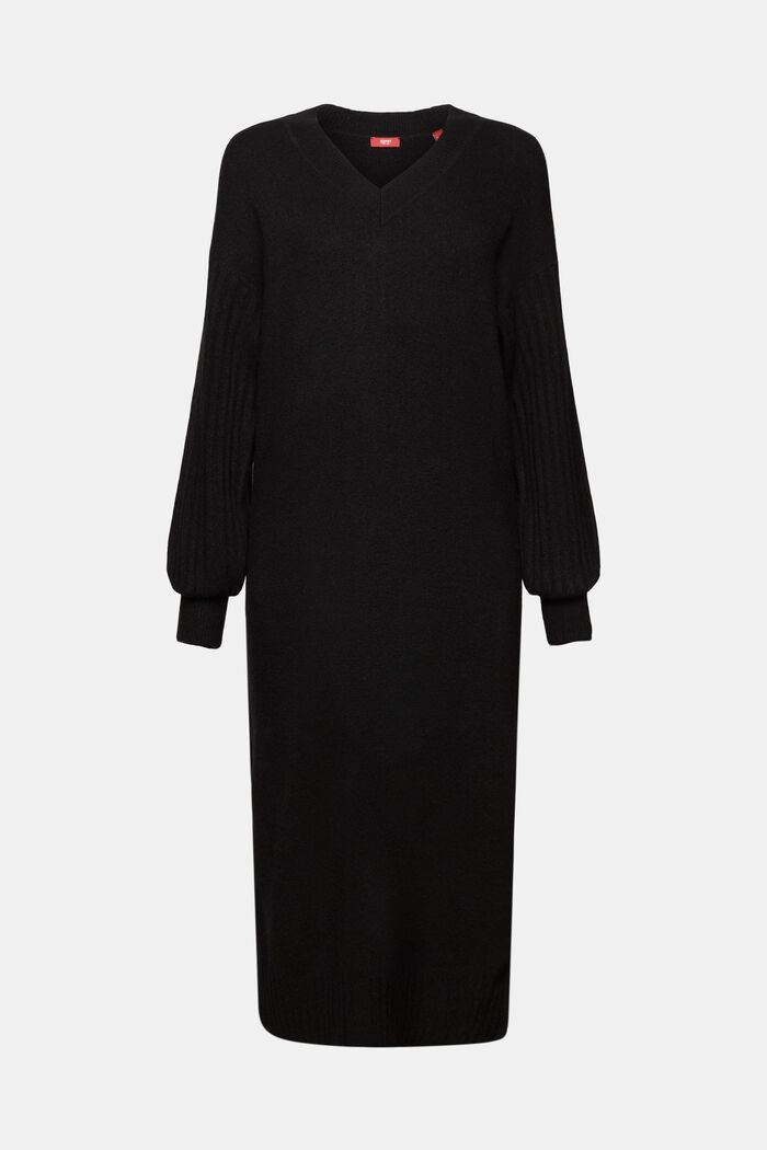 Wool-Blend Knit Midi Dress, BLACK, detail image number 6