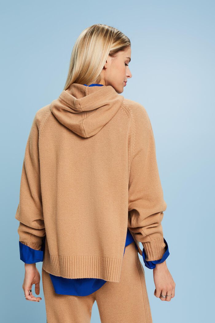 Wool Blend Hooded Sweater, BEIGE, detail image number 3