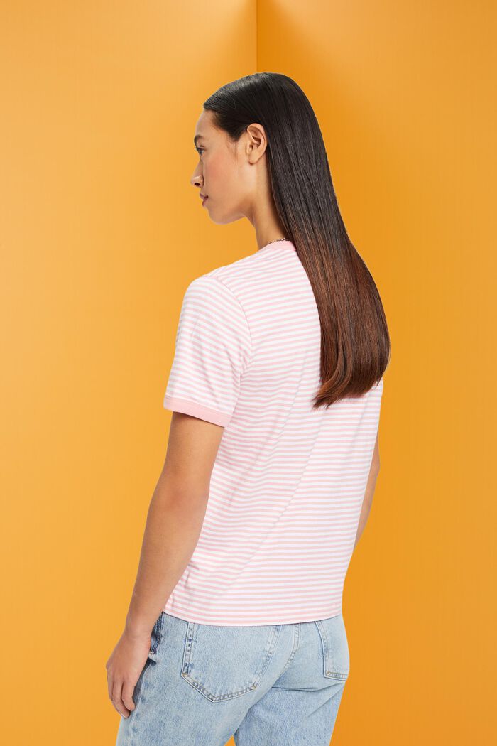 Striped cotton t-shirt with embroidered motif, PINK, detail image number 3