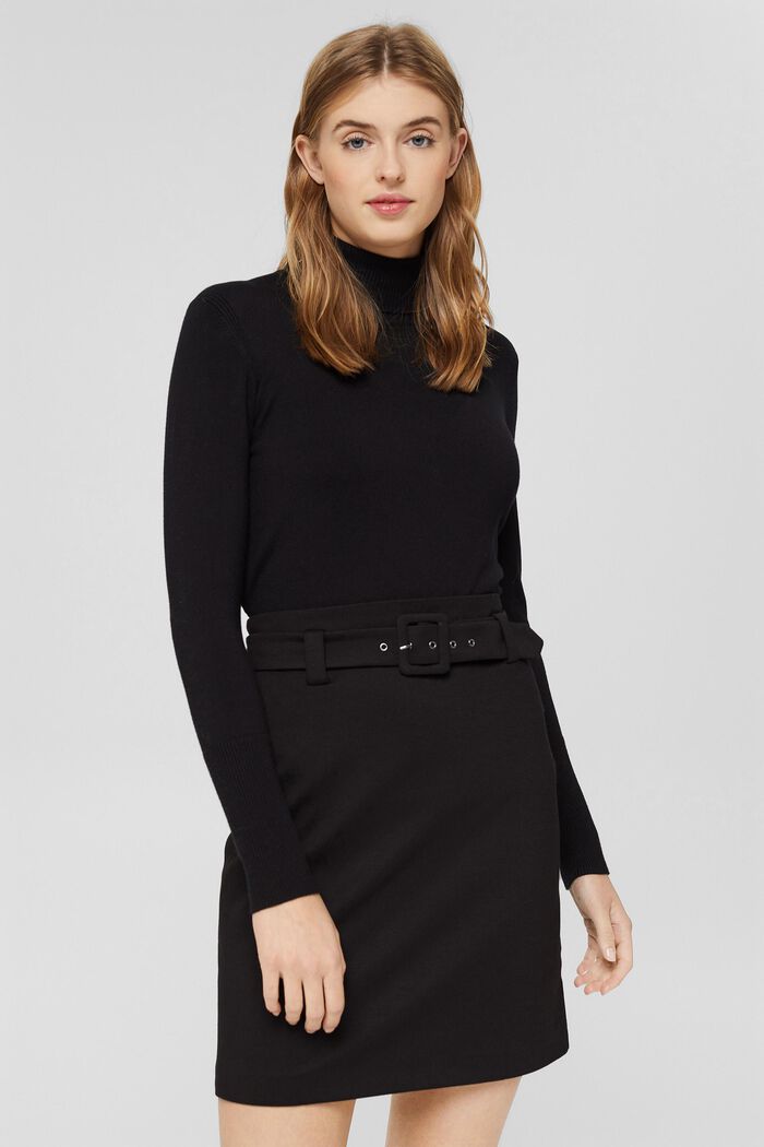 Punto jersey mini skirt with a belt, BLACK, detail image number 5