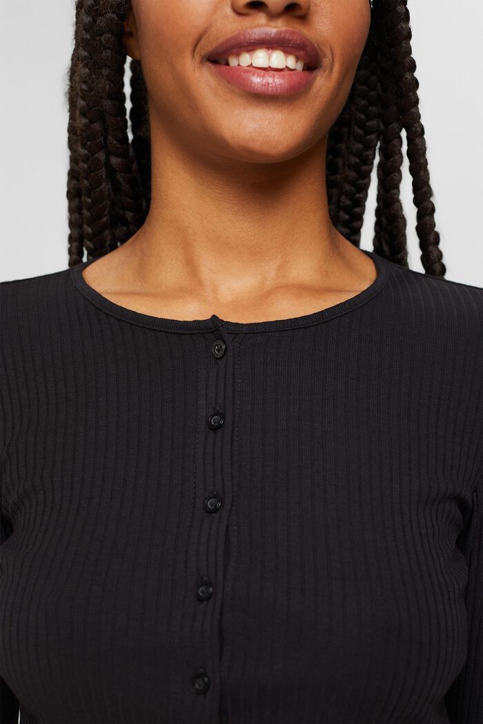 Long sleeve top with a button placket, organic cotton, BLACK, detail image number 2