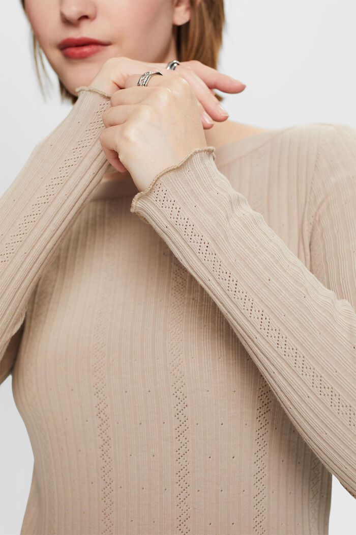 Pointelle Rib-Knit Jersey Longsleeve, LIGHT TAUPE, detail image number 2