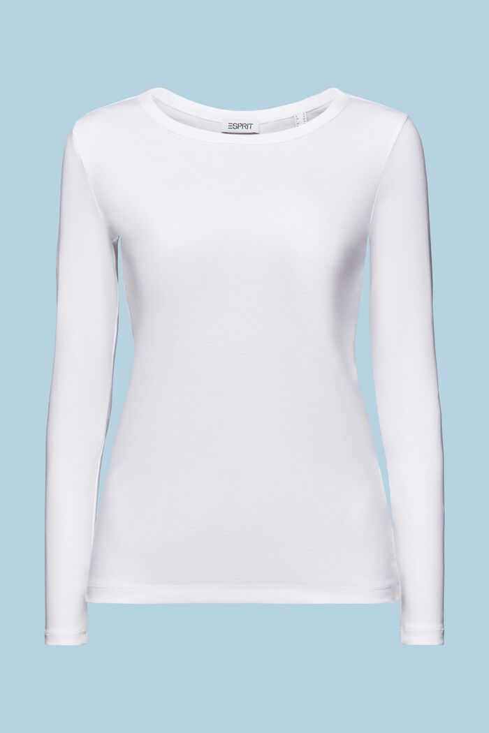 Long-Sleeve Cotton Jersey  T-Shirt, WHITE, detail image number 5