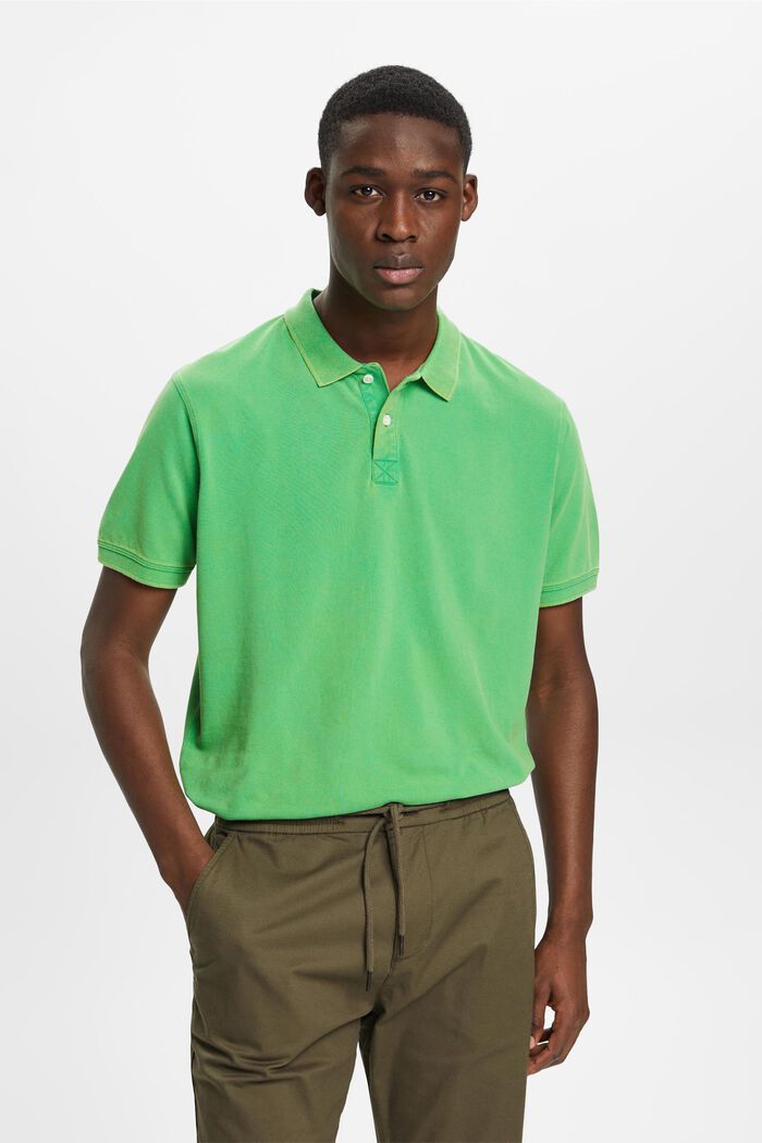 Stone-washed cotton pique polo shirt, GREEN, detail image number 0