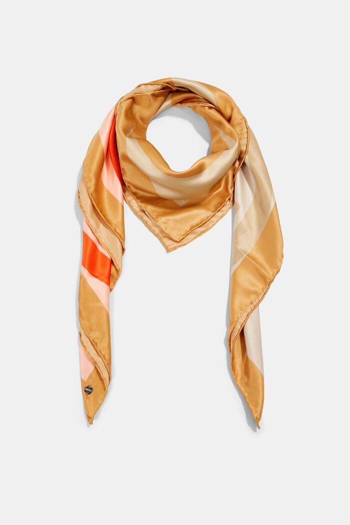 Monogram scarf with a satin finish, CAMEL, detail image number 0