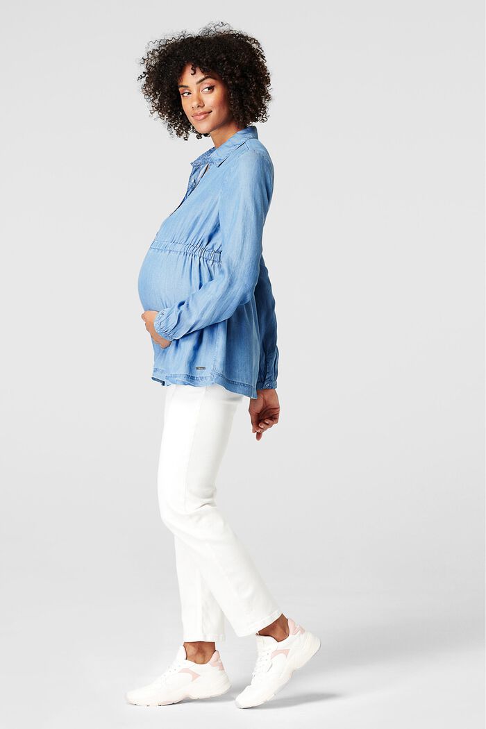Made of TENCEL™: chambray blouse with an elasticated waistband, MEDIUM WASHED, detail image number 4