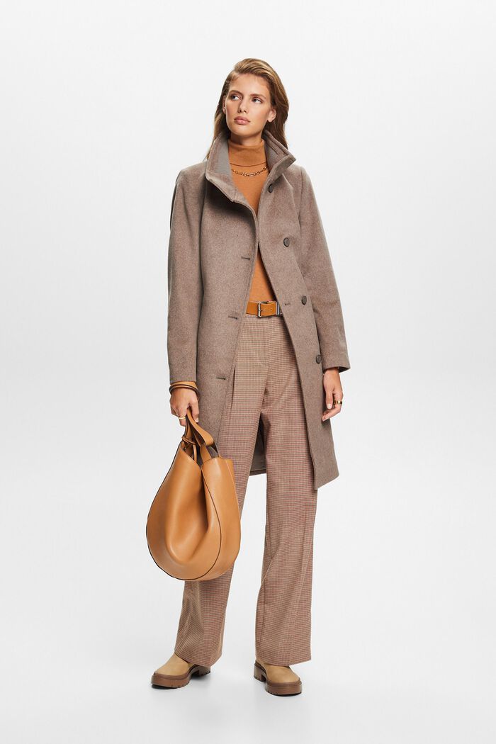 Recycled: wool blend coat with cashmere, TAUPE, detail image number 1