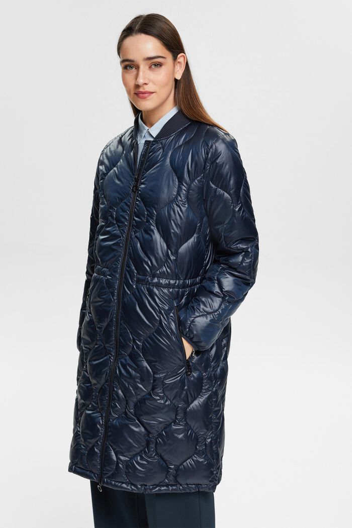 Quilted coat with rib knit collar, NAVY, detail image number 0