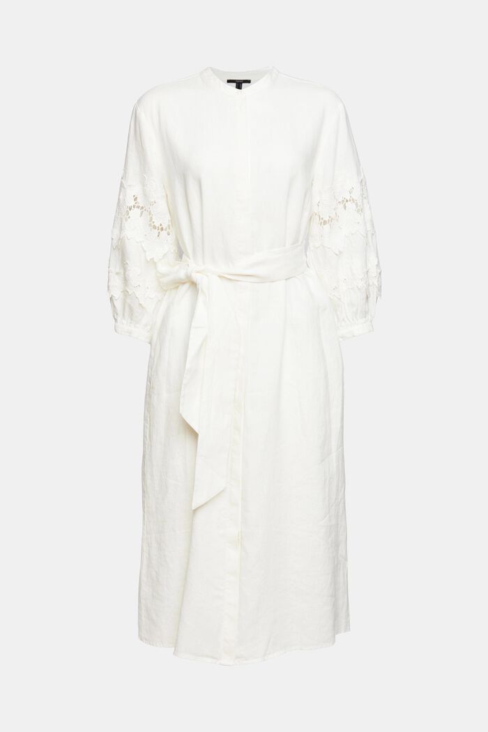 Made of linen: Shirt dress with a tie-around belt, OFF WHITE, overview
