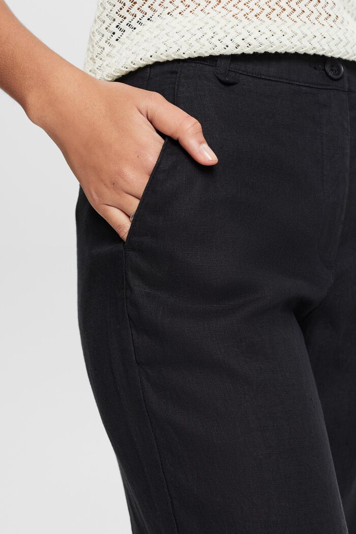 Linen Belted Wide Leg Pants, BLACK, detail image number 4