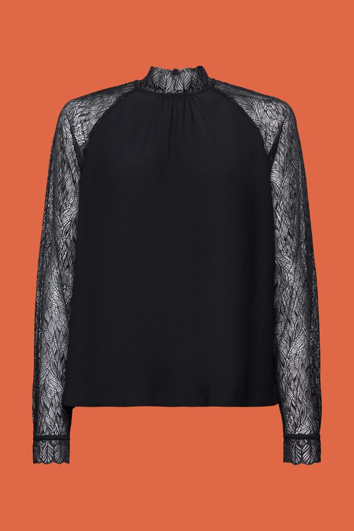 Lace Long Sleeve Blouse, BLACK, detail image number 6
