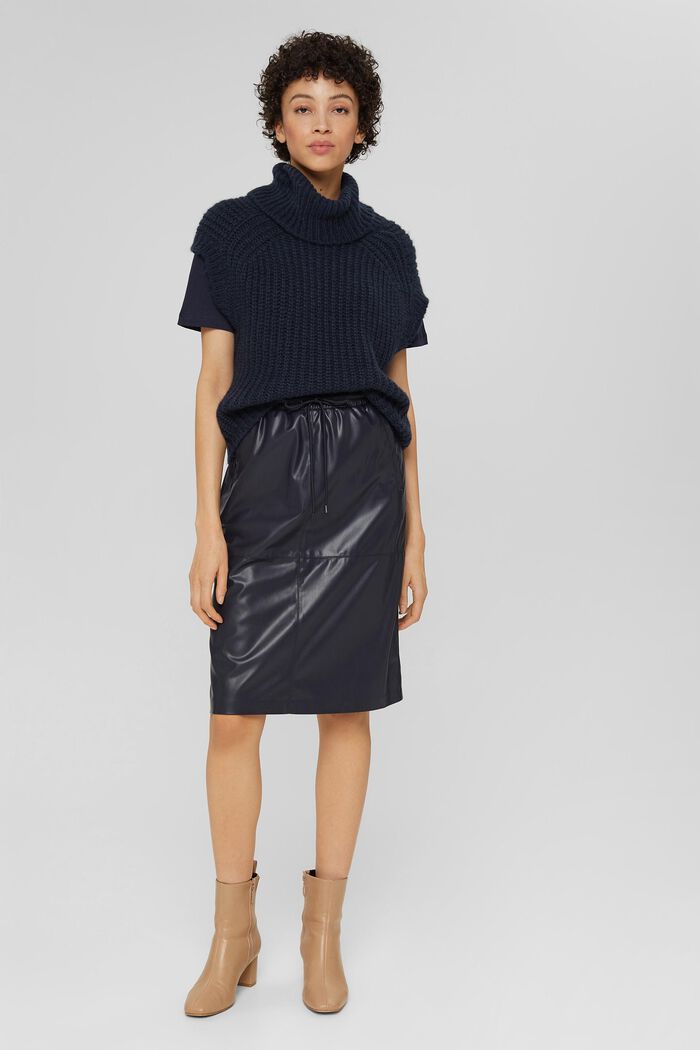 Knee-length faux leather skirt, NAVY, detail image number 5