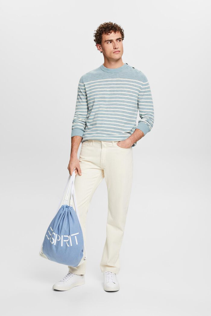 Striped Cotton-Linen Sweater, LIGHT BLUE, detail image number 1