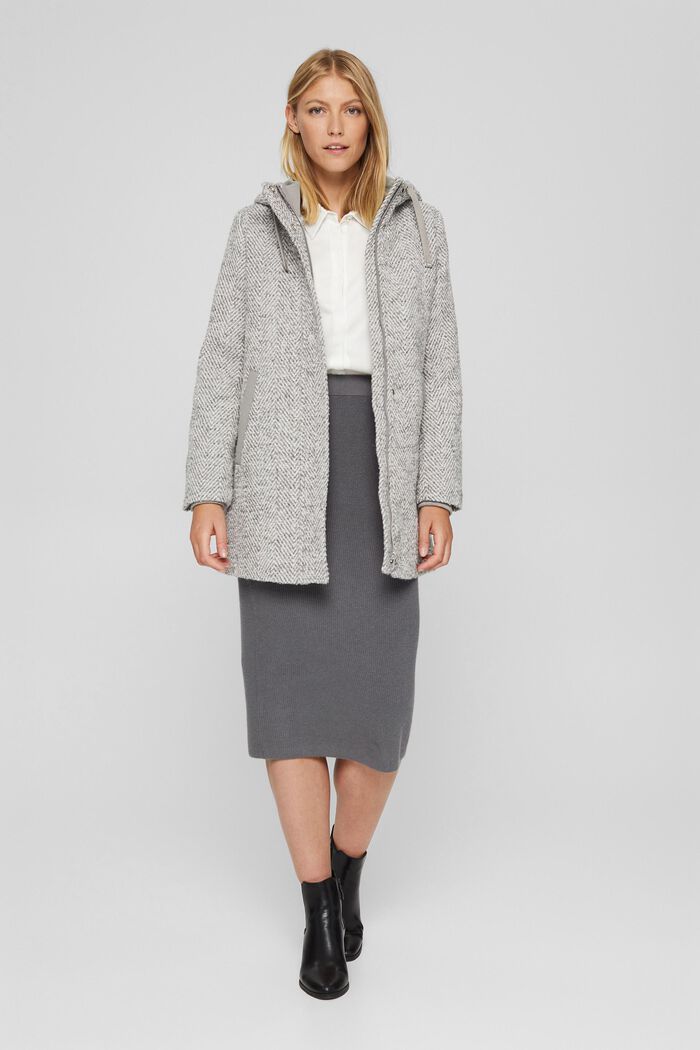 With recycled wool: herringbone coat, LIGHT GREY, detail image number 1