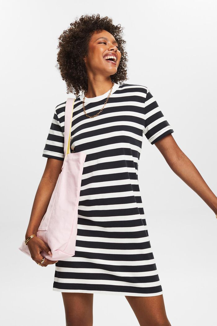 Striped Padded T-Shirt Dress, BLACK, detail image number 4