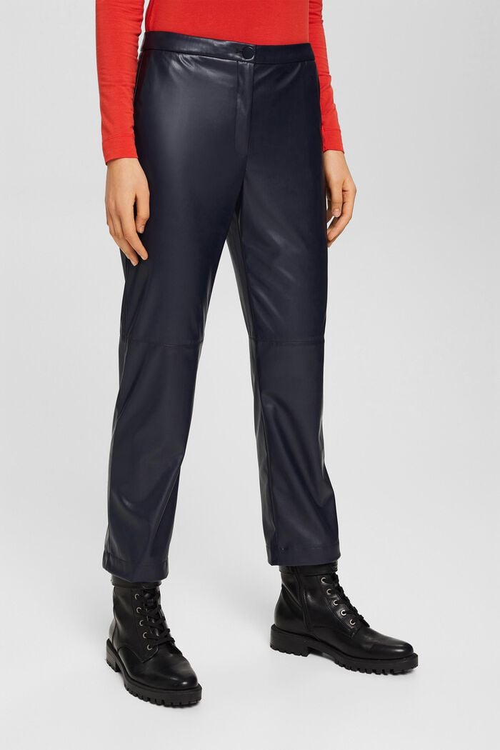 Cropped trousers in faux leather, NAVY, detail image number 0