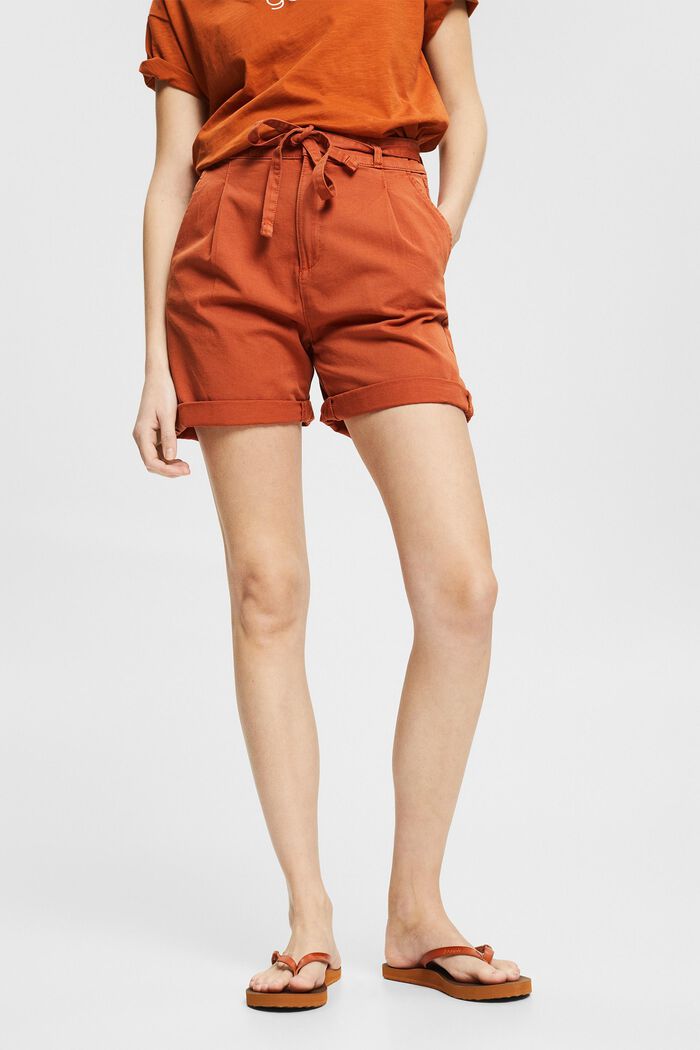 Shorts with a tie-around belt, organic cotton, TOFFEE, detail image number 0