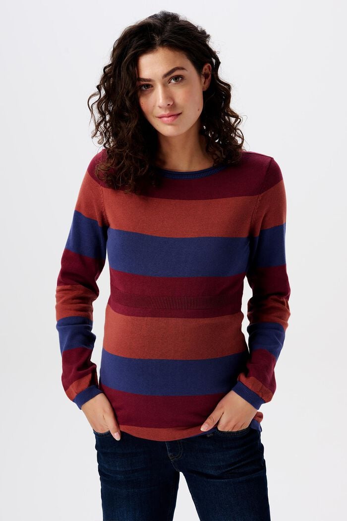 Striped Crewneck Sweater, BROWN, detail image number 0