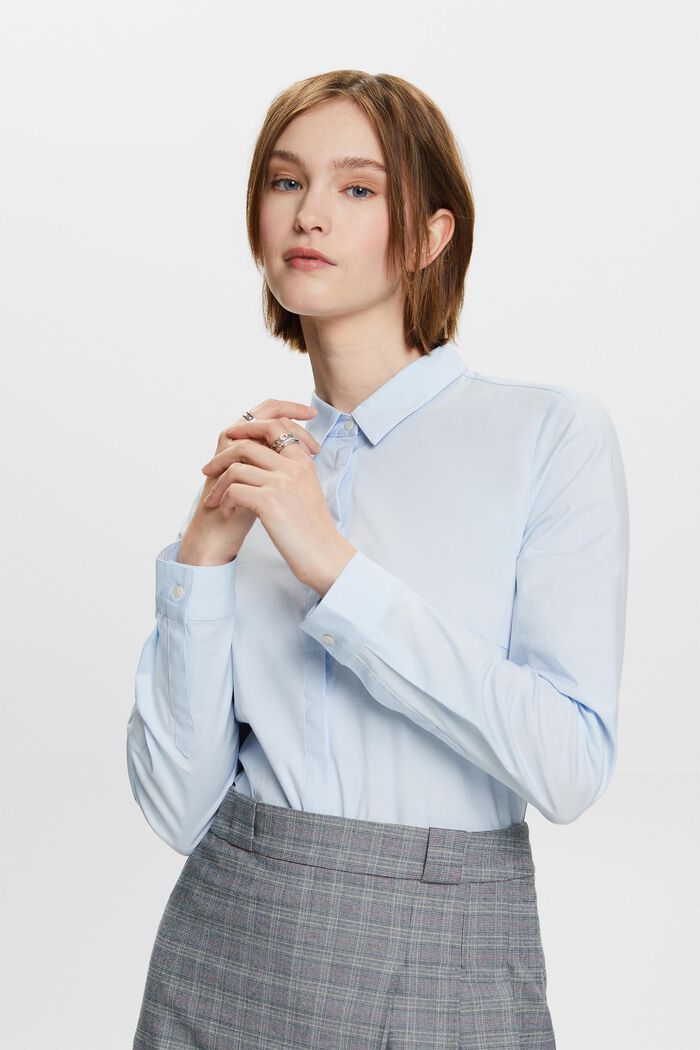 Long-Sleeve Poplin Shirt, PASTEL BLUE, detail image number 1