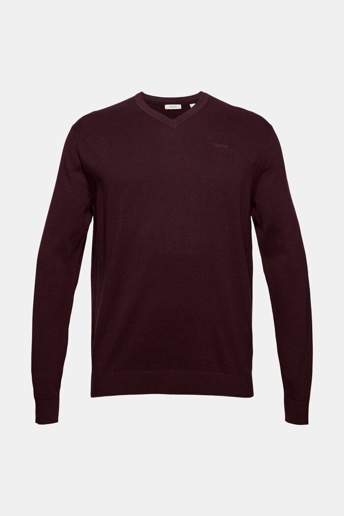 V-neck jumper made of 100% pima cotton, BORDEAUX RED, overview