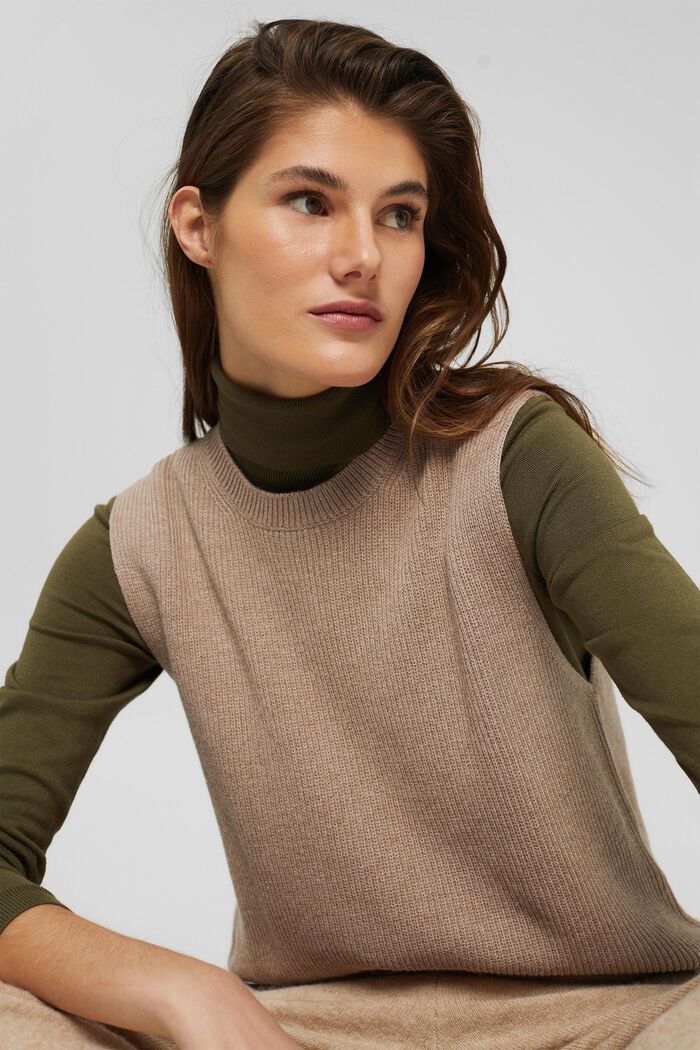 Rib knit sleeveless jumper in fabric blend containing cashmere, LIGHT TAUPE, detail image number 5