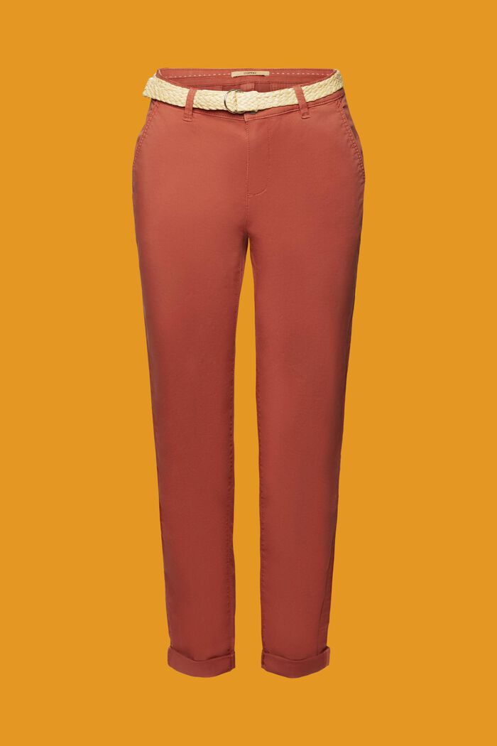 Lightweight stretch chinos with belt, TERRACOTTA, detail image number 7