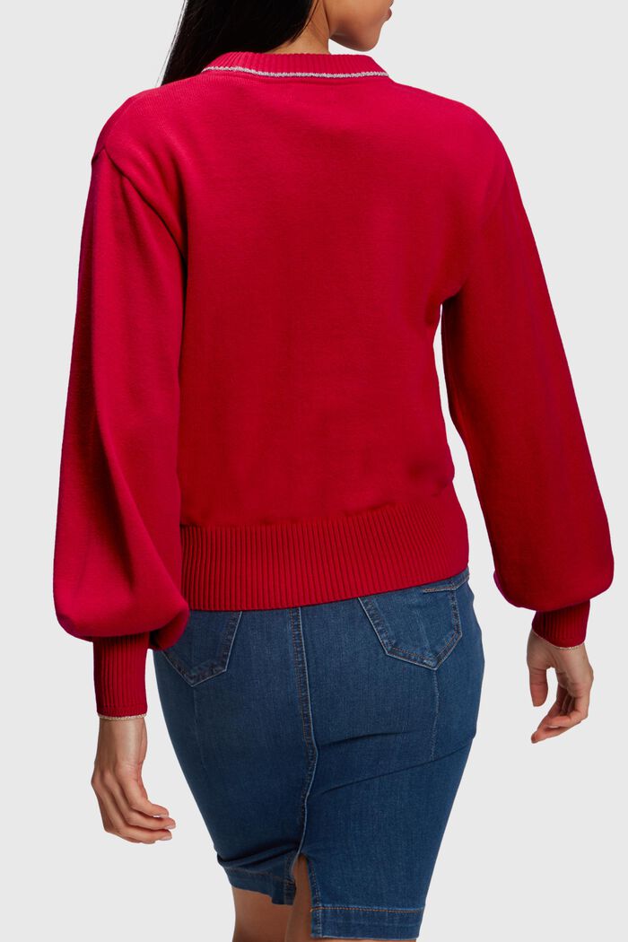 Puffed sleeved jumper with cashmere, RED, detail image number 1