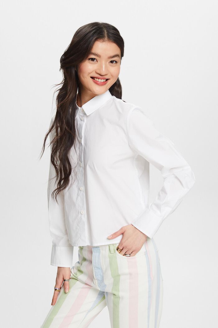 Cropped Poplin Blouse, WHITE, detail image number 0